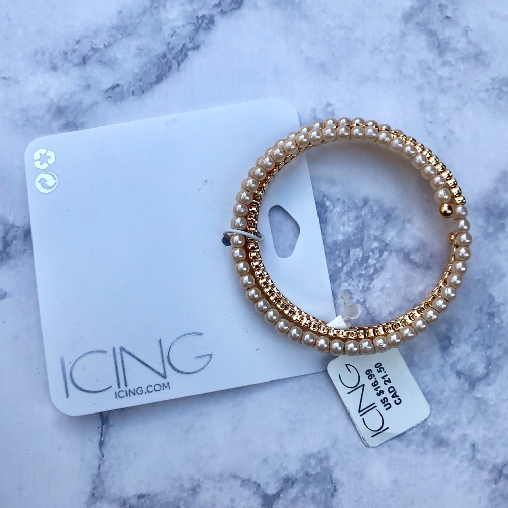 Icing gold pearl and rhinestone wrap bracelet